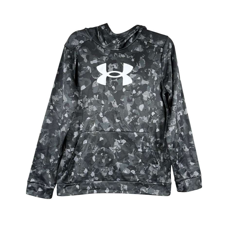 Under Armour UA Boys XL Hoodie Grey Camo Fleece Pullover Sweatshirt Black Gray